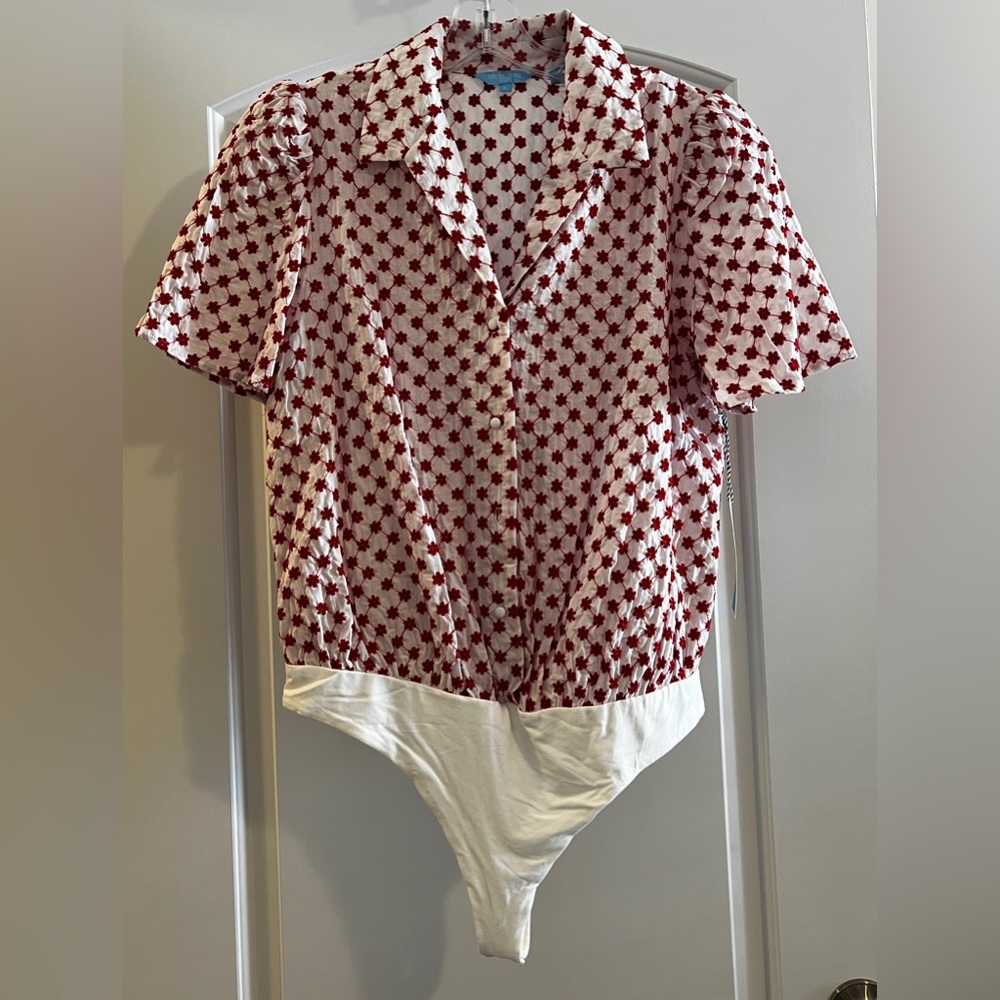 Draper James Red and White Patterned Bodysuit